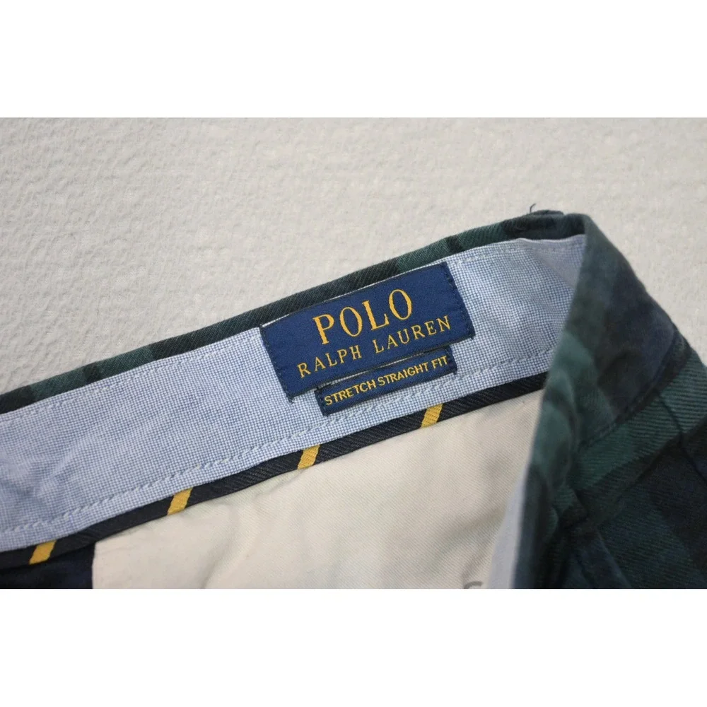 Polo Ralph Lauren Chinos Pants Mens 32x30 Green Black Watch Plaid Straight EUC